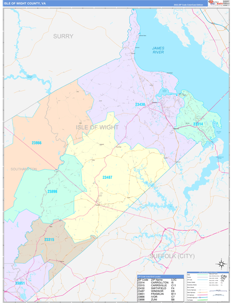 Isle of Wight County, VA Zip Code Map